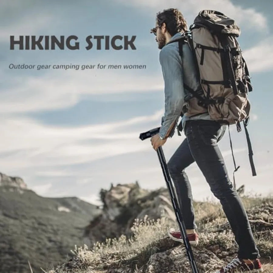 Hiking Tactical Stick Portable Walking Staff Trekking Poles Outdoor Multitool Camping Gear for Men Women Gray