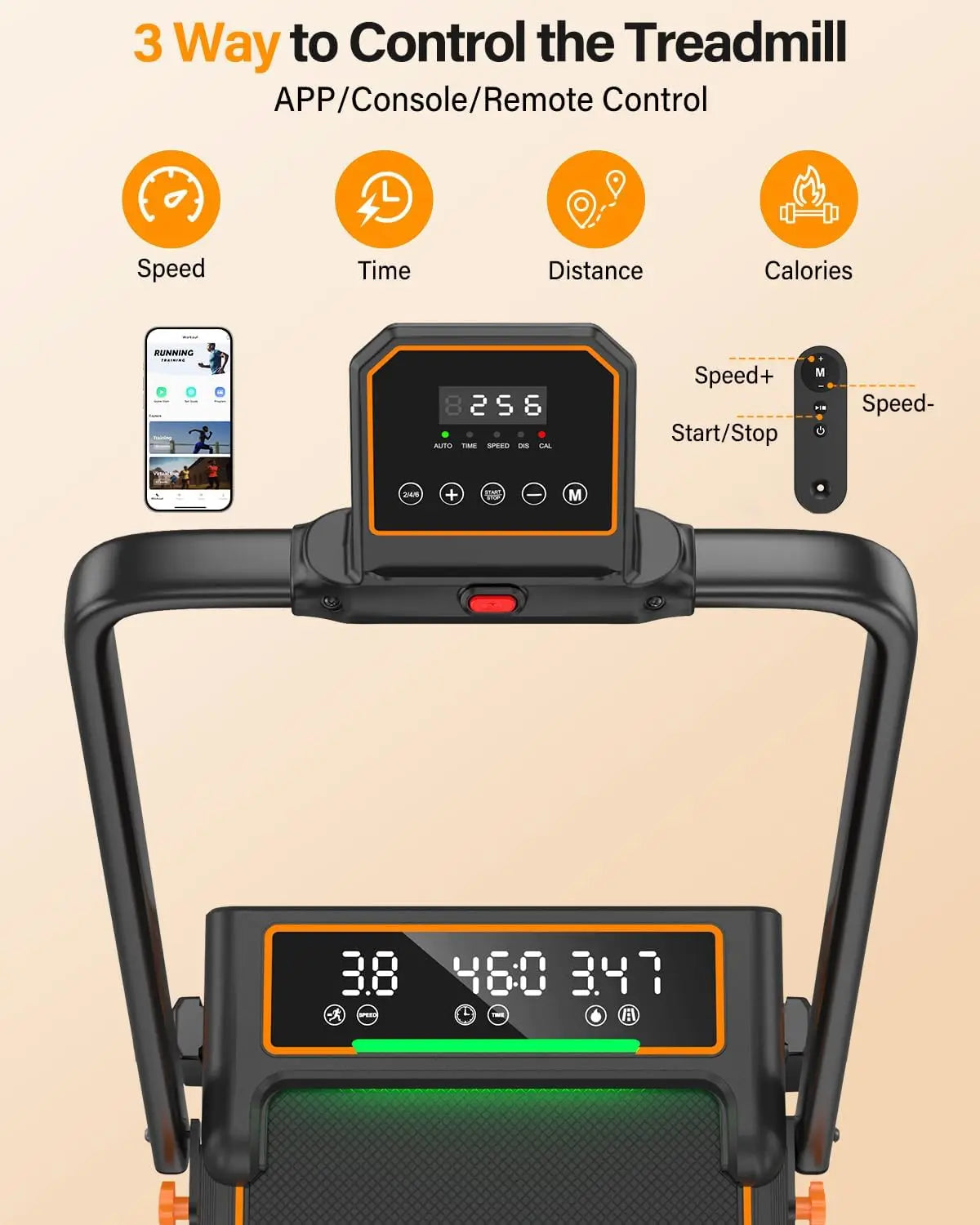 Treadmill Walking Pad with 15% Incline/Handle Bar/2 LED Display, 3.5HP Foldable Walking Pad Treadmill 350+lb RGB Light