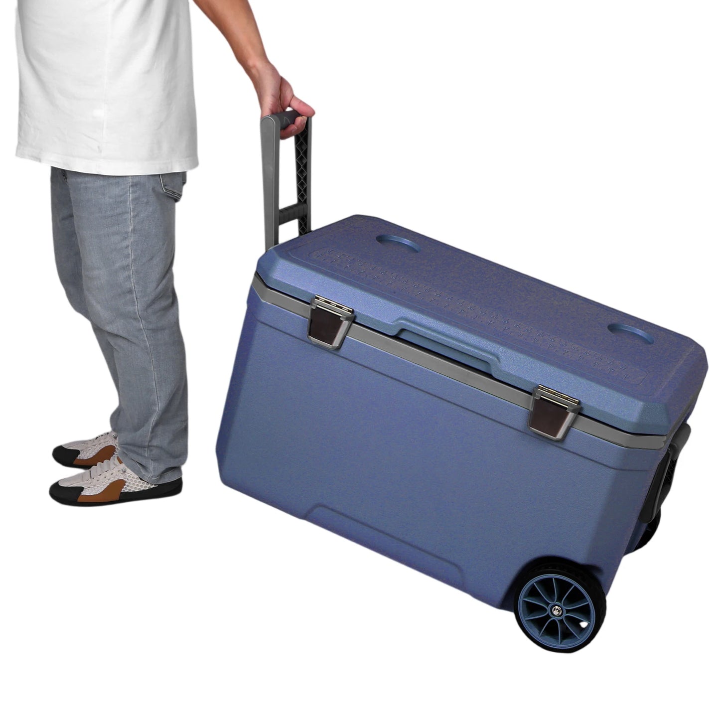 70L Wheeled Cooler Hard Shell Portable Car Wheel Insulator Plastic Cooler Box 30 Percent Lighter Than Rotomolded for BBQ Camping