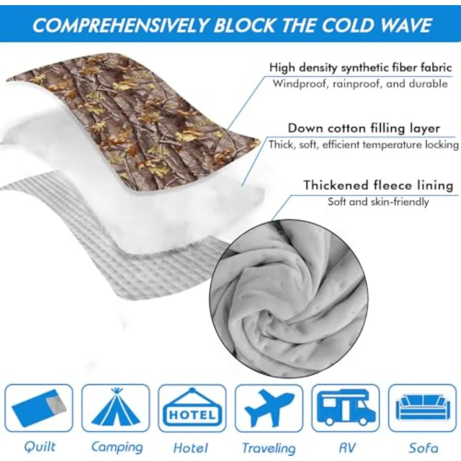 Outdoor Camping Quilt Warm Thick Blanket with Polar Fleece Packable Down Wearable Camp Blankets with Snap Buttons Soft Puffy Ca