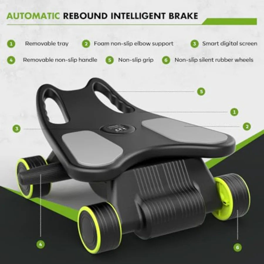 Ab Roller with Elbow Support for Core Workout 4-Wheel Mini Pilates Reformer Machine in Black Compact Home Gym Equipment for Abd