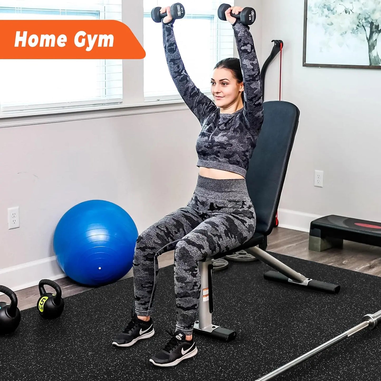 12-Piece 0.4'' Thick Interlocking Gym Mats, High-Density EVA Foam with Rubber Top, 48 Sq Ft Flooring for Home Workout