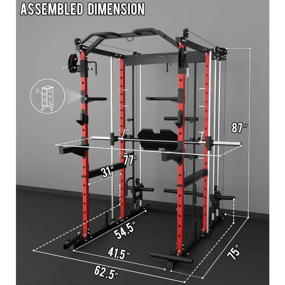 Eonfit E5 Smith Machine with Vertical Leg Press, Power Cage Squat Rack with LAT-Pull Down Cable Crossover Rotating, Customized