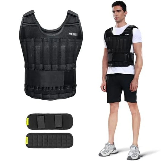 Adjustable Weight Vest for Men 20lb 30lb 40lb 50lb 60lb with Steel Plates for Walking Strength Training Running Workout in Blac