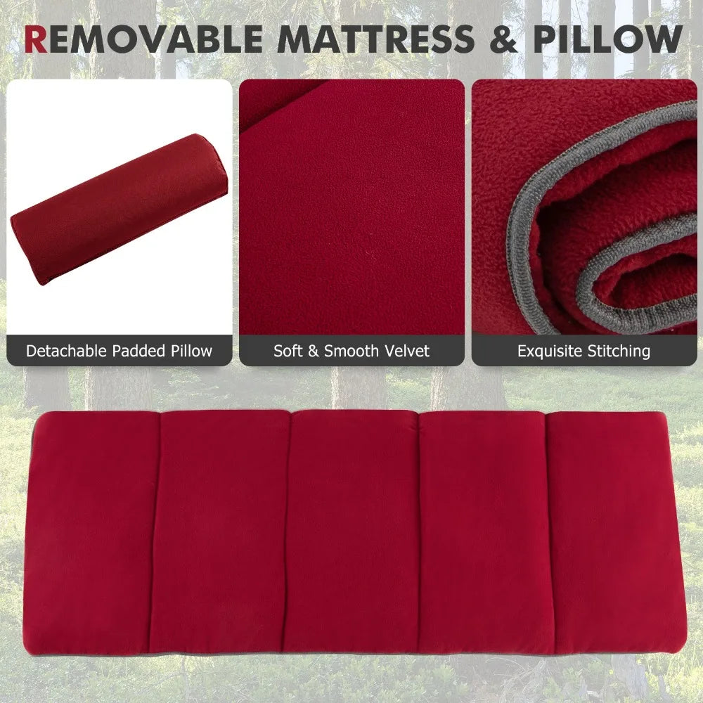 Folding Travel Camping Cot w/ Velvet Mattress & Padded Pillow & Carry Bag Wine