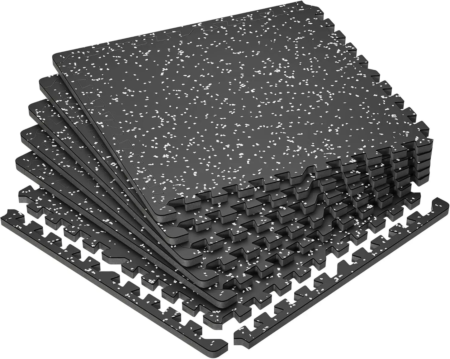 Extra-Thick 0.79'' Interlocking Gym Floor Mats, 6-Piece Set, High-Density EVA Foam with Rubber Top, Black/Grey