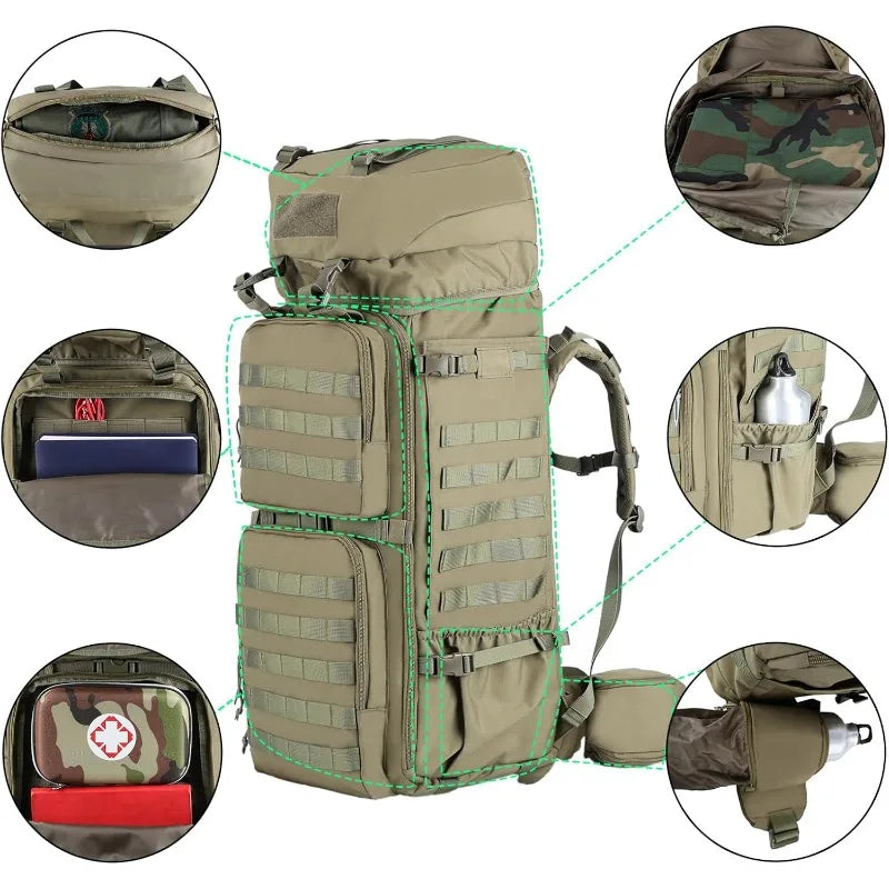LQARMY 75L Men Military Tactical Mountaineering Backpacks Army Climbing Survival Backpack for Camping Hiking Trekking Travel