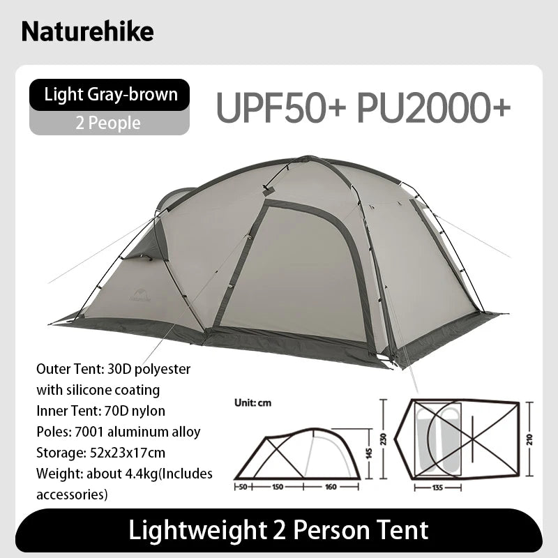 Naturehike Lightweight 2 Person Tent Large Space 4 Season Double Layer Camping Tent 7.5㎡ with Living Room with Stove Hole