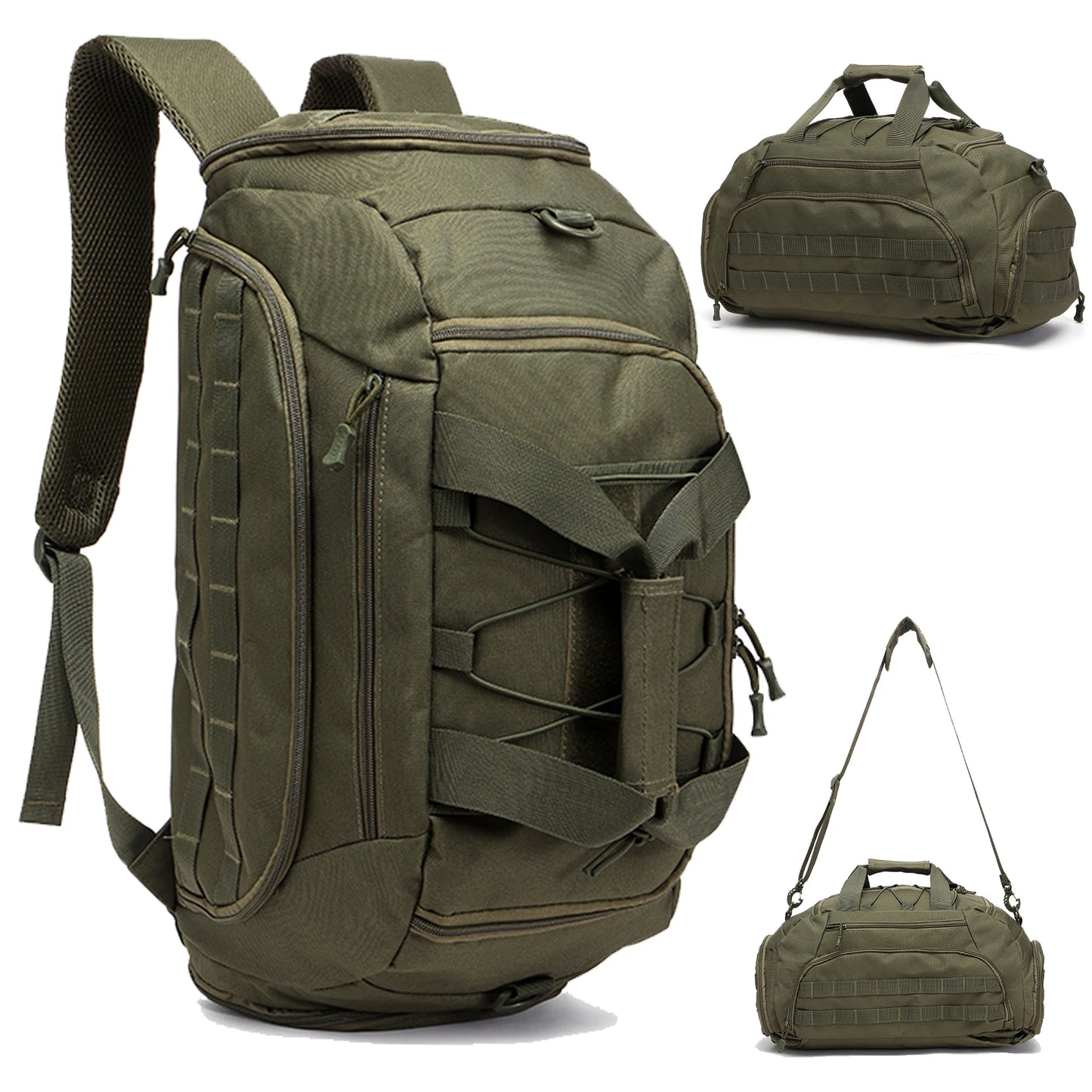 Tactical Gym Backpack with Shoe Compartment Convertible 3-in-1 Duffel Sling Bag for Men Women Weekender Overnight Travel Bag