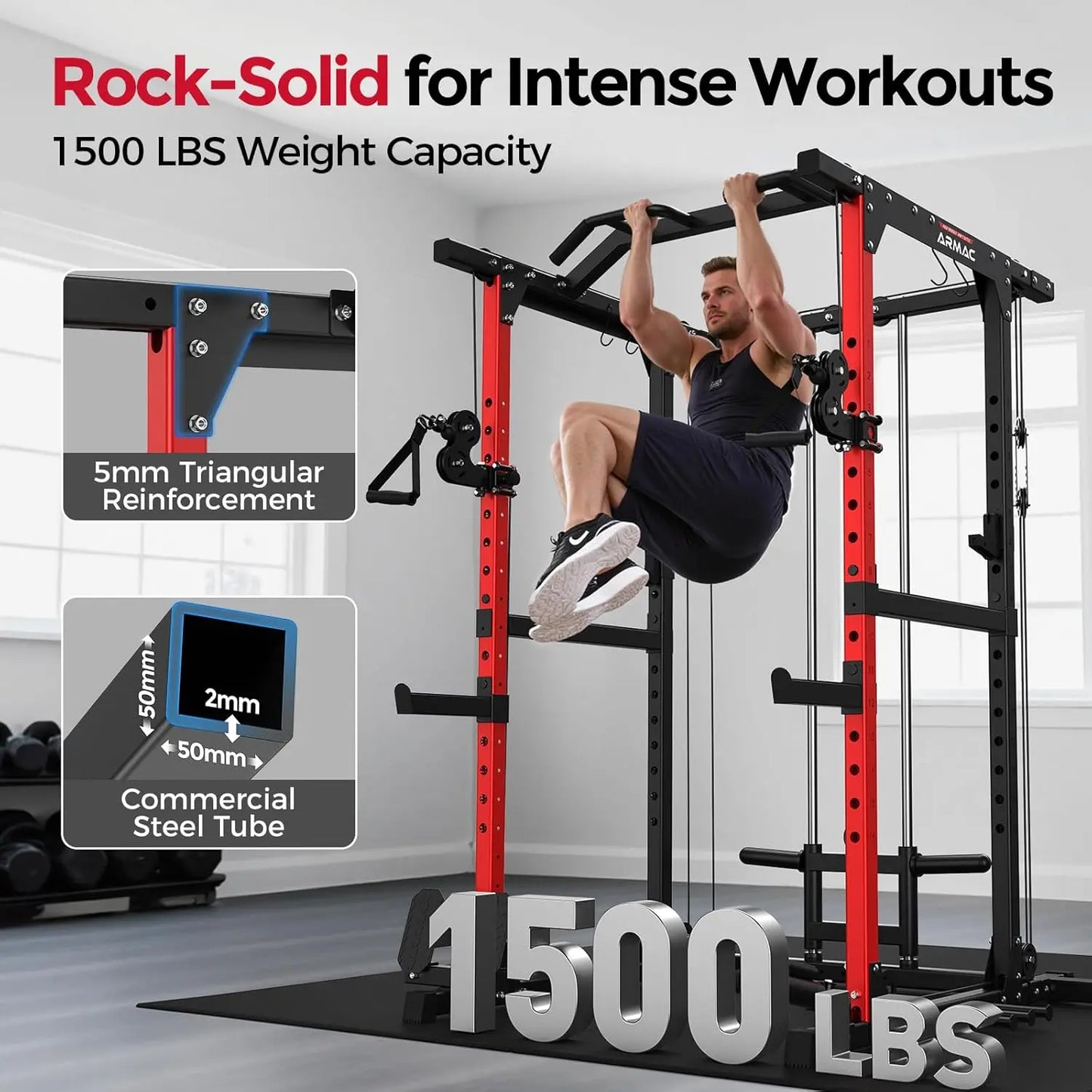 Power Cage,1500lbs Multi-Function Power Rack with Adjustable Cable Crossover System and More Training Attachment,, Customized