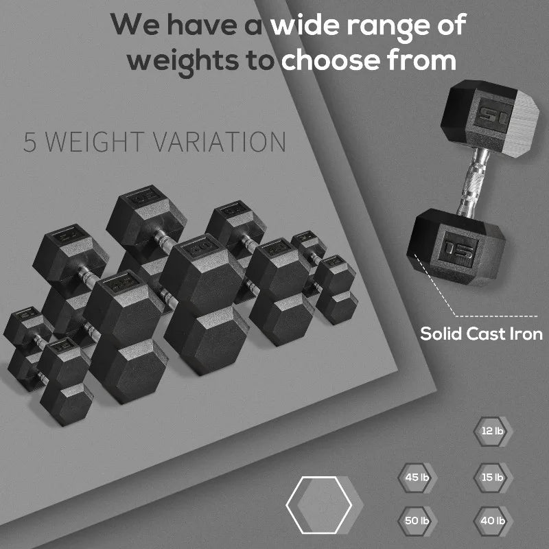 30LB Rubber Hex Dumbbell Set Non-Slip Ergonomic Grip Free Weights for Home Gym Workout Arm Muscle Building Floor Protection