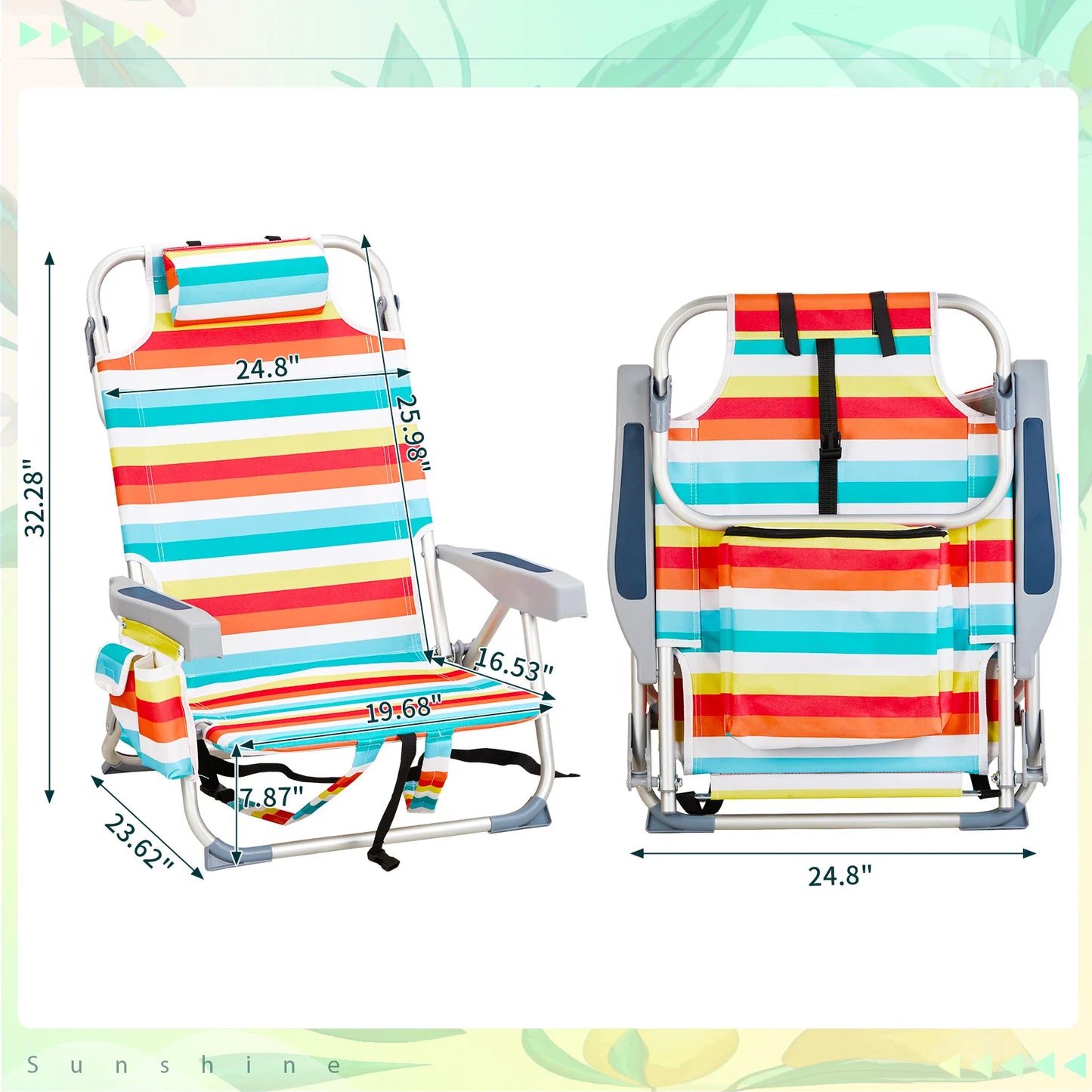 63*65*82cm Short Oxford Cloth Silver White Aluminum Tube Bearing 100kg Beach Chair Rainbow Stripes