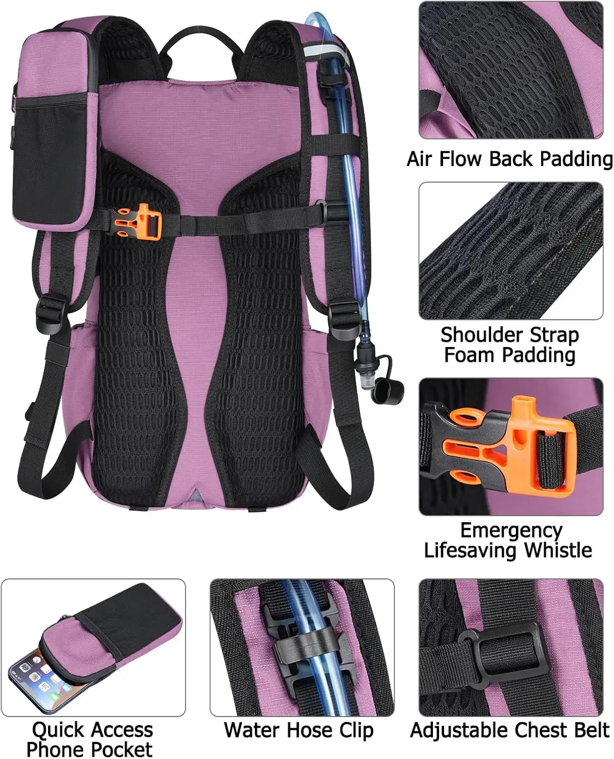 Hydration Backpack with 3L Water Bladder, 22L/25L Lightweight Pack for Hiking Cycling