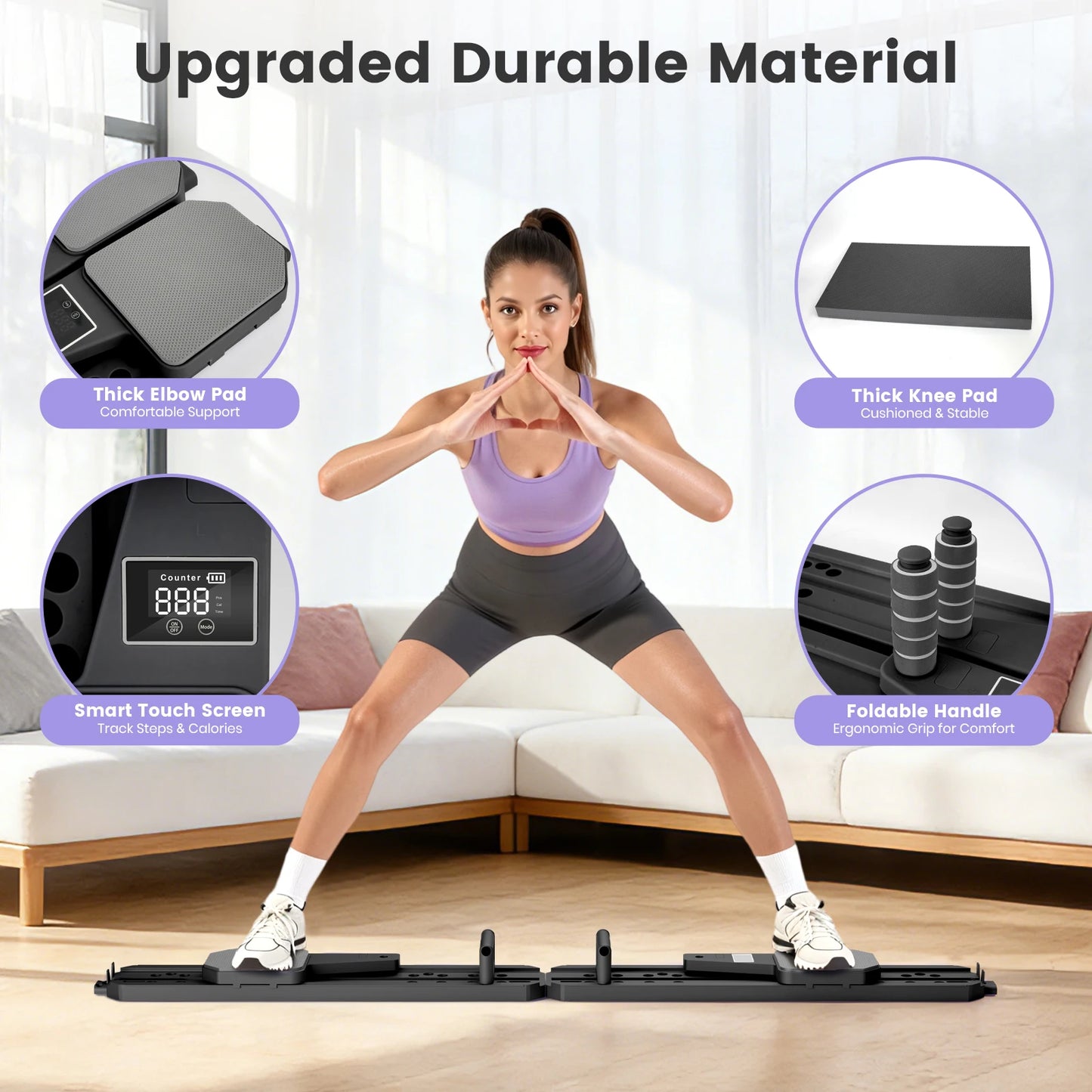 Portable Pilates Board Abdominal Fitness Equipment Push-Up Ski Balance Board Smart Reps/Kcal/Timer Display for Core Workouts