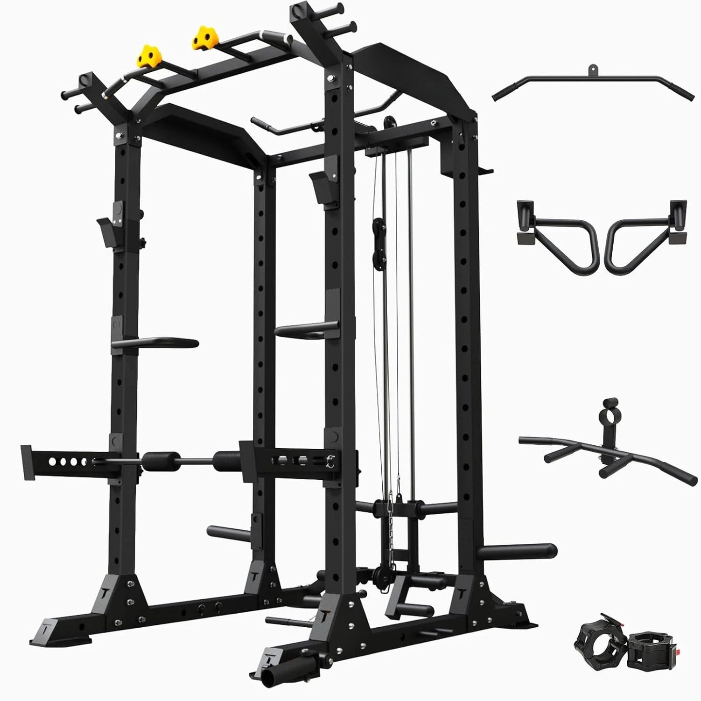 Upgraded T2 Power Cage Muti-Function Power Rack with LAT Pulldown System Squat Rack with Weights and Bar Set, Customized
