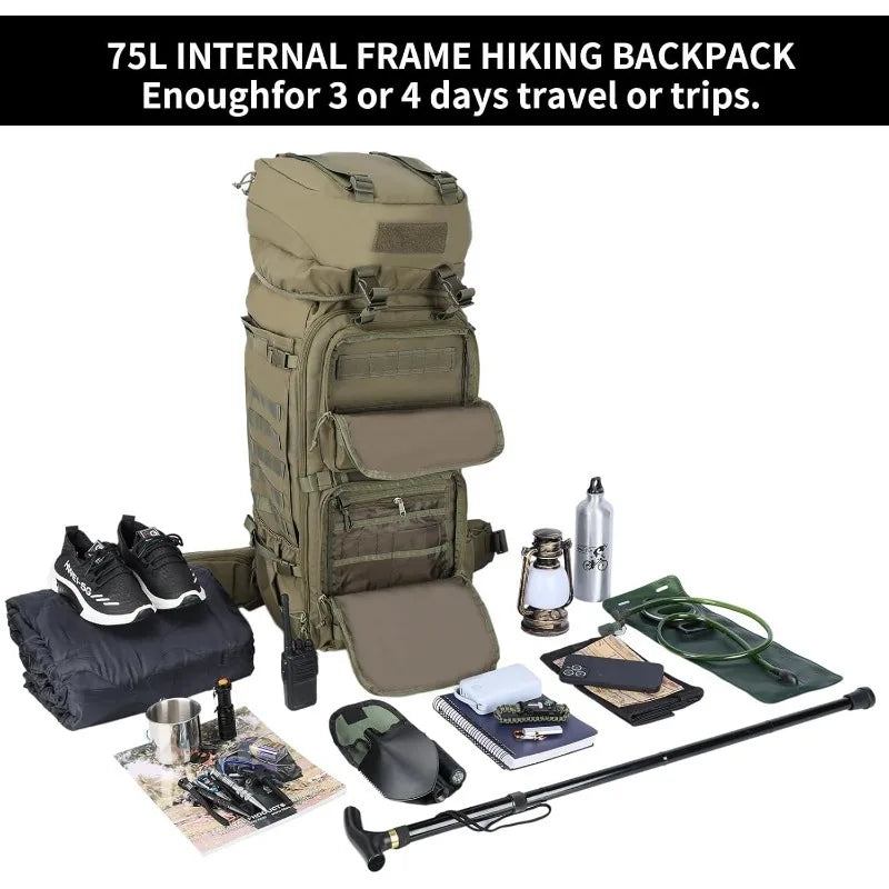 LQARMY 75L Men Military Tactical Mountaineering Backpacks Army Climbing Survival Backpack for Camping Hiking Trekking Travel