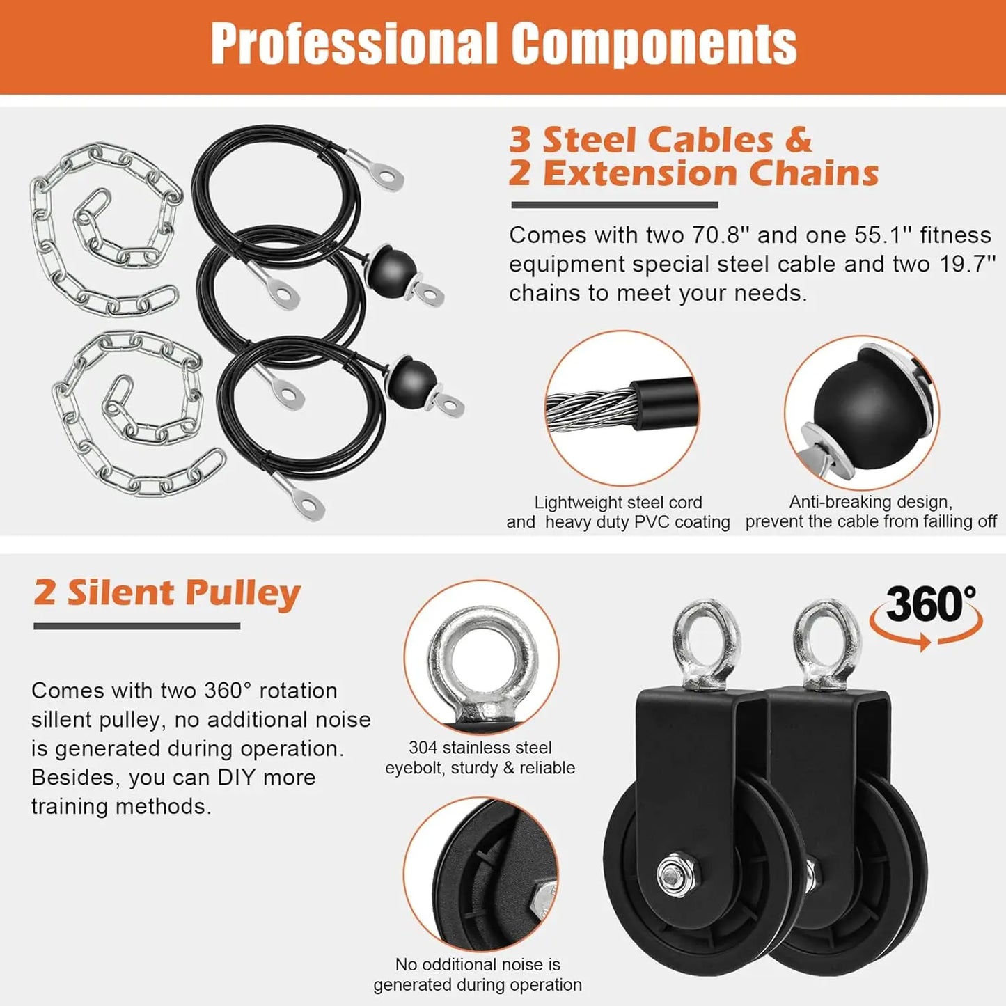 Home Gym Pulley System for Tricep, Lat Pulldown, Biceps Curl - Full Body Workout Cable for Squat Rack and Garage