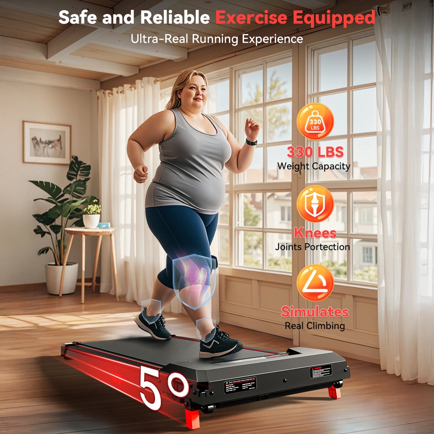 XBD Portable Incline Walking Pad - 330lb Capacity, 2.5HP Under Desk Treadmill with LED Display & Remote Control