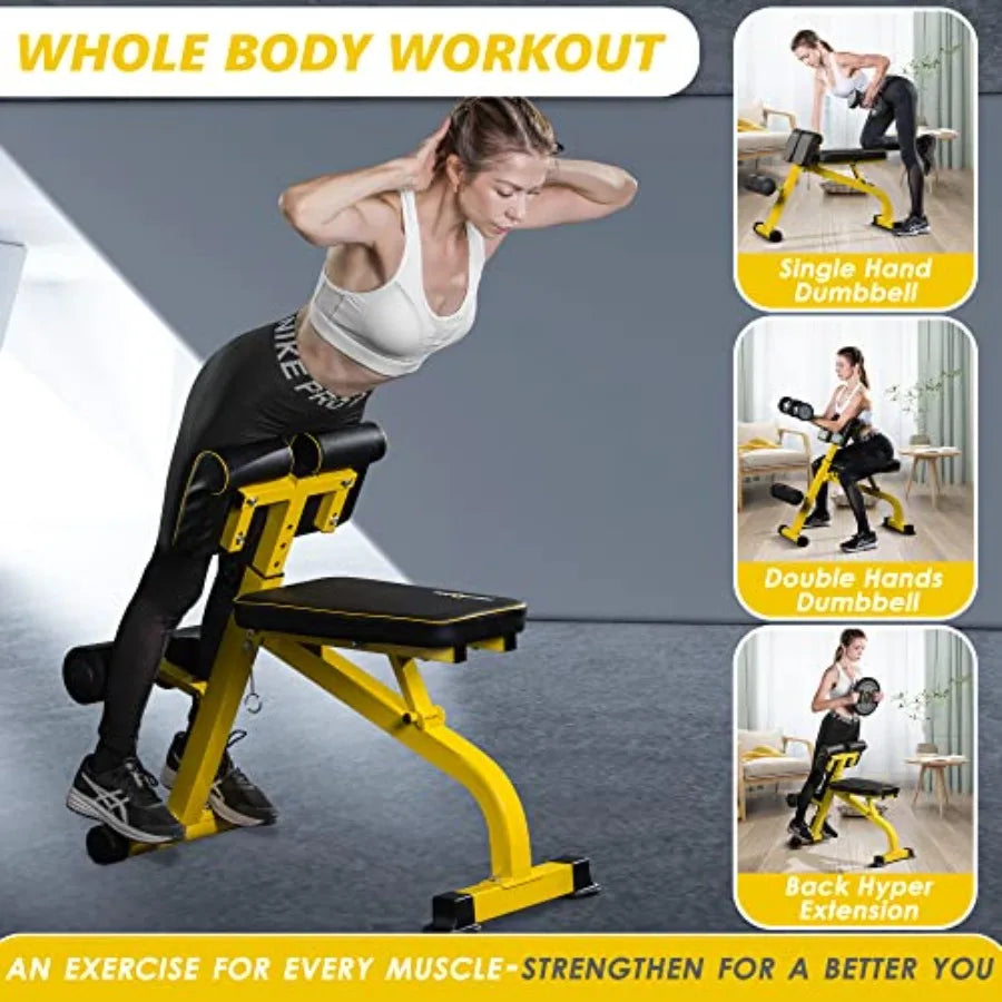 Compact Adjustable Weight Bench for Full Body Strength Training Ab/Back Hyper Roman Chair Adjustable Ab Sit up Bench