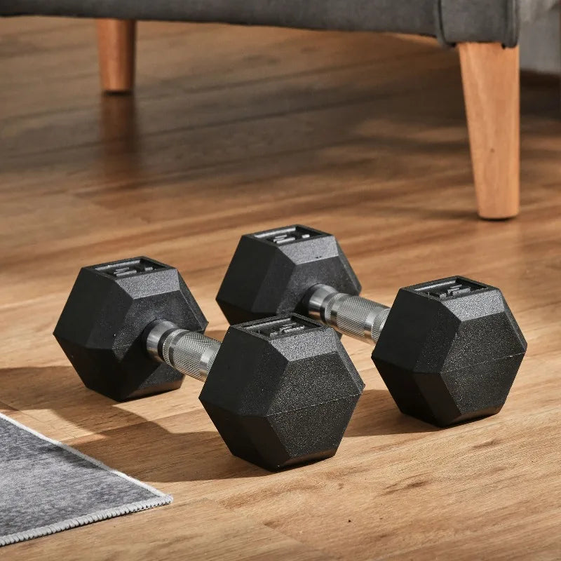 30LB Rubber Hex Dumbbell Set Non-Slip Ergonomic Grip Free Weights for Home Gym Workout Arm Muscle Building Floor Protection