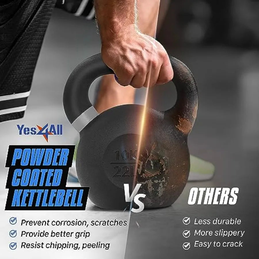 Powder Coated Kettlebell Cast Iron Core Kettlebells with Non-Slip Handle Flat Bottom for Conditioning Heavy Duty for Strength T