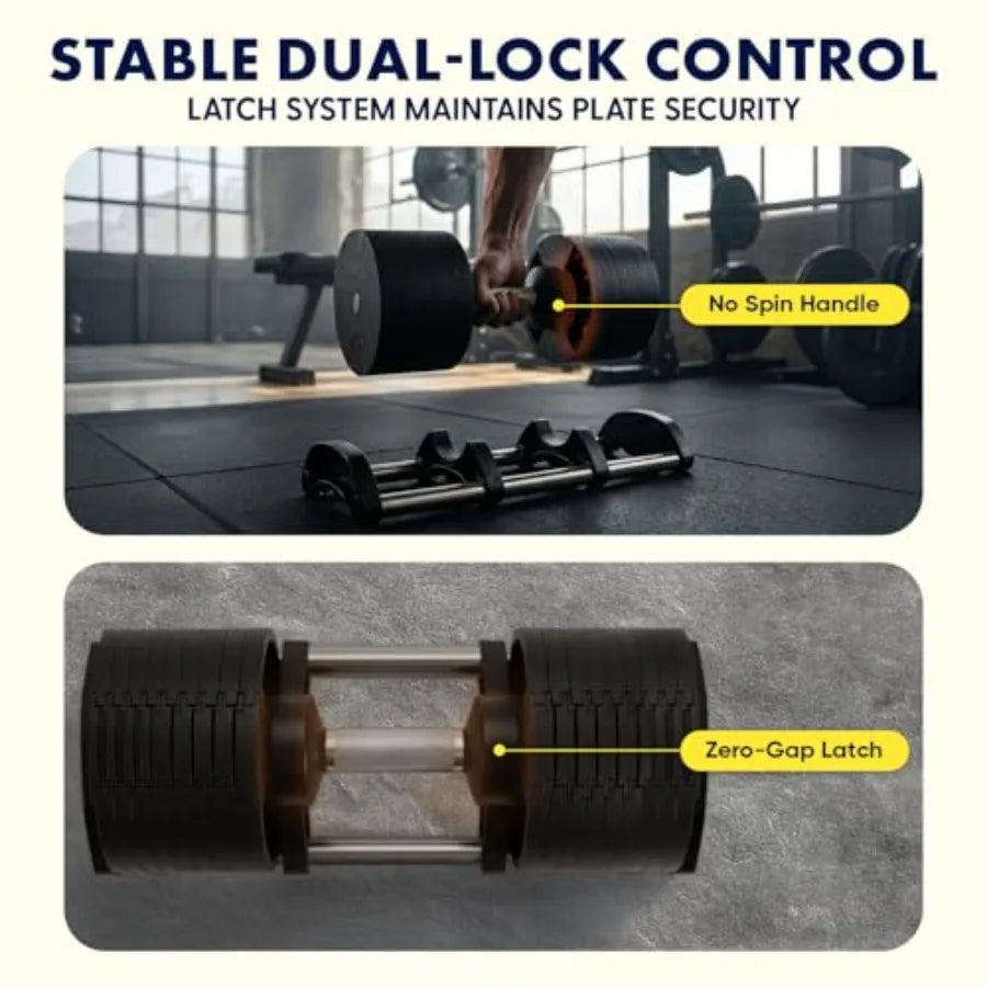 Squatz Adjustable Dumbbell Set 70-140LB Home Gym Fitness Dumbbells with Anti-Slip Handle and Heavy-Duty Plates in Black for Str