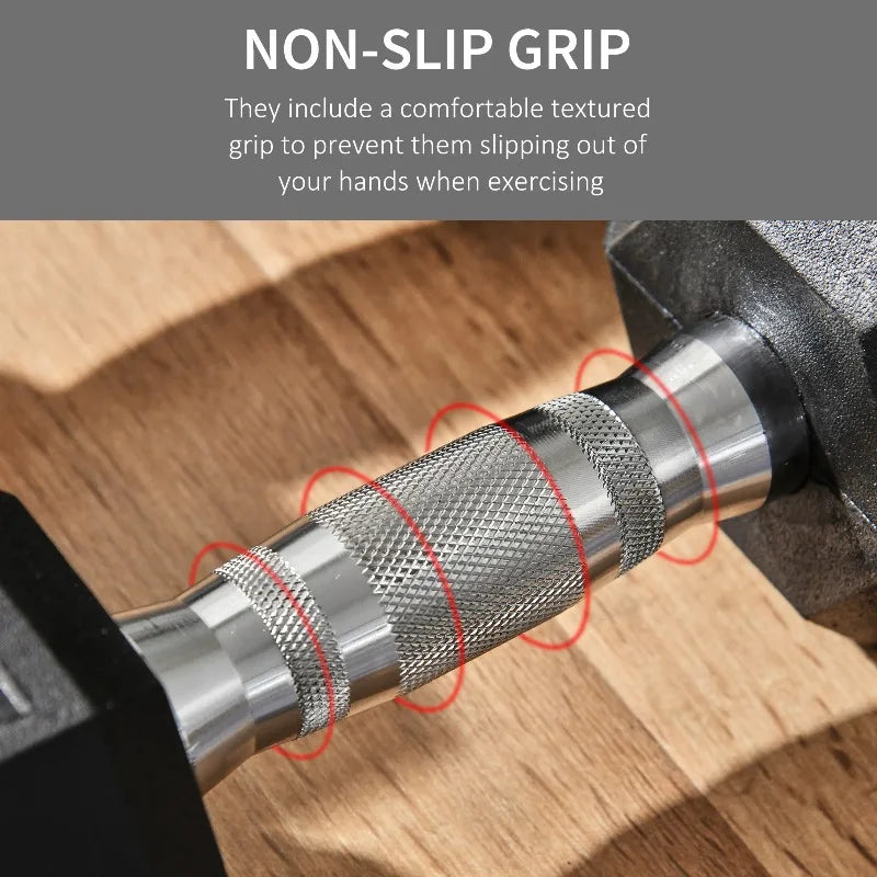 30LB Rubber Hex Dumbbell Set Non-Slip Ergonomic Grip Free Weights for Home Gym Workout Arm Muscle Building Floor Protection