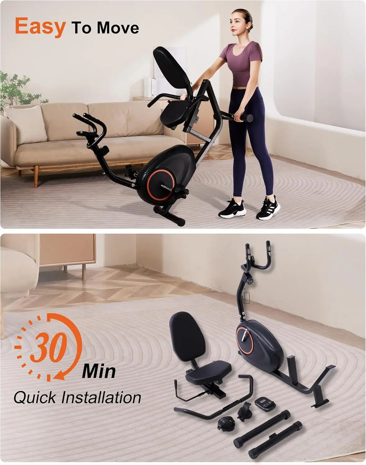 Recumbent Exercise Bike for Adults & Seniors, 400LB Capacity, Adjustable Seat, LCD Monitor