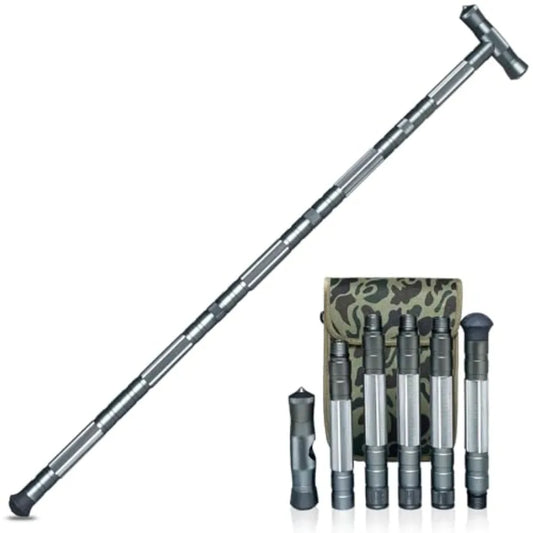 Hiking Tactical Stick Portable Walking Staff Trekking Poles Outdoor Multitool Camping Gear for Men Women Gray