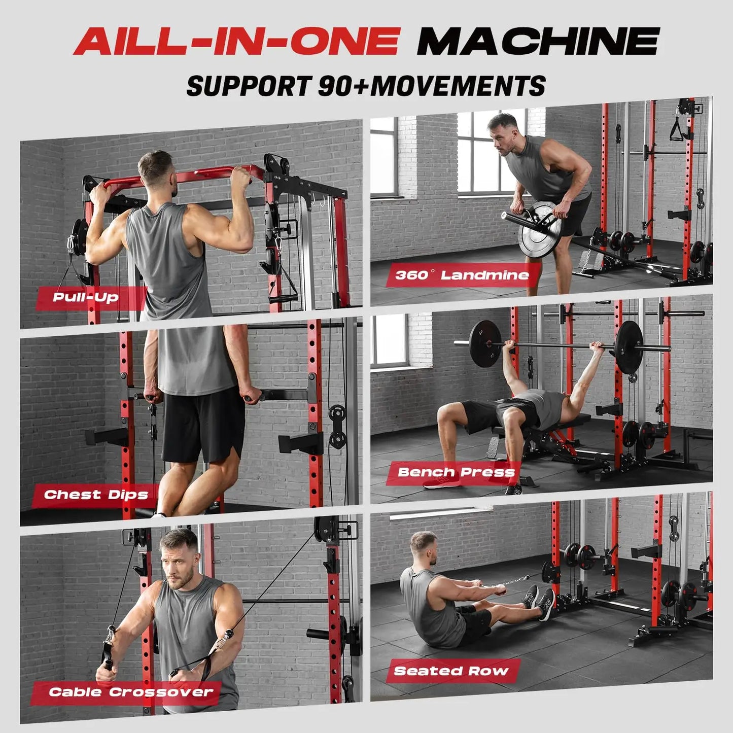 Power Cage Home Gym, Dual Pulley Cable Crossover System, All-in-One Squat Power Rack with Strength Training, Customized