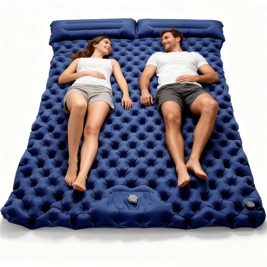 Double Inflatable Mattress with Built-in Pillow Pump Outdoor Sleeping Pad Camping Air Mat for Travel Backpacking Hiking