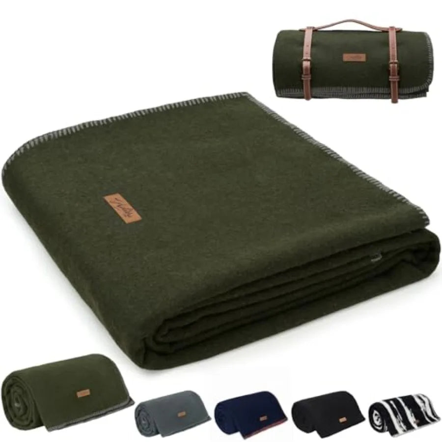 100% Wool Blanket 48" x 62" Warm Thick Washable Military Wool Blanket Great for Camping Outdoors Sporting Events Survival Kits