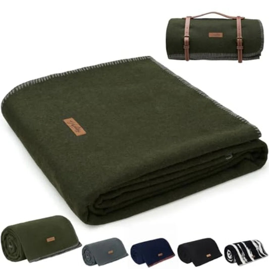 100% Wool Blanket 48" x 62" Warm Thick Washable Military Wool Blanket Great for Camping Outdoors Sporting Events Survival Kits