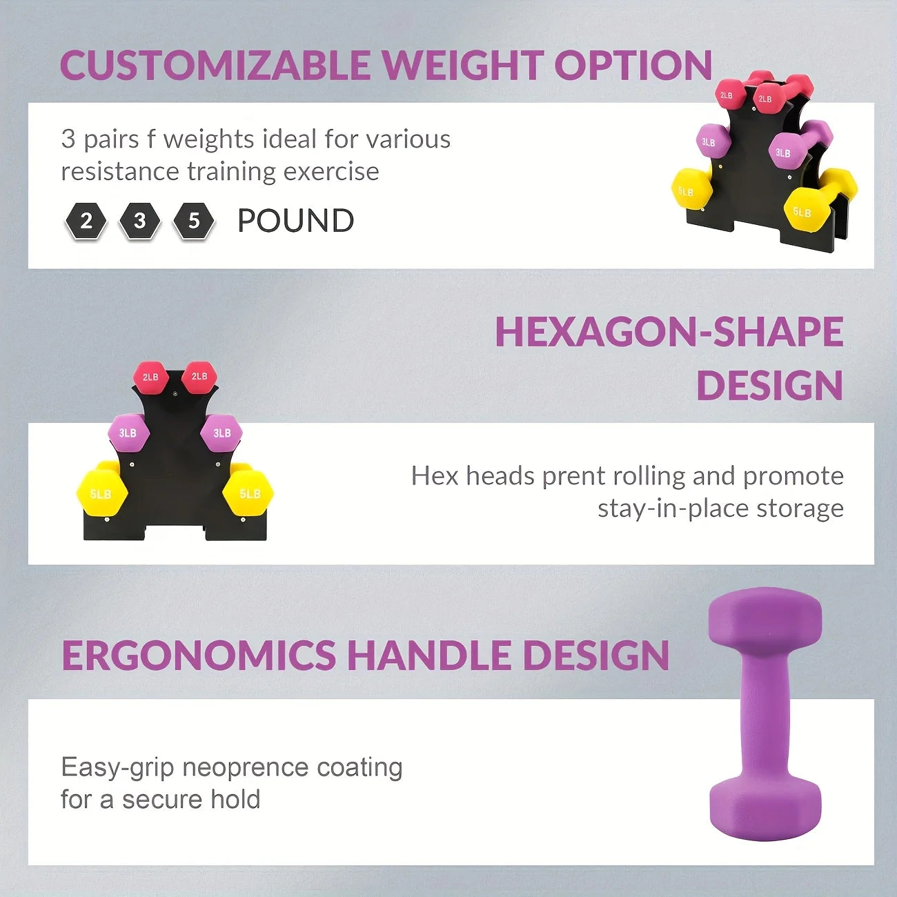 Petite But Powerful! Women's Dumbbell Combo (2/3/5lbs) Perfect for Home Workouts, Premium Rubber Coated Dumbbells for Women Set