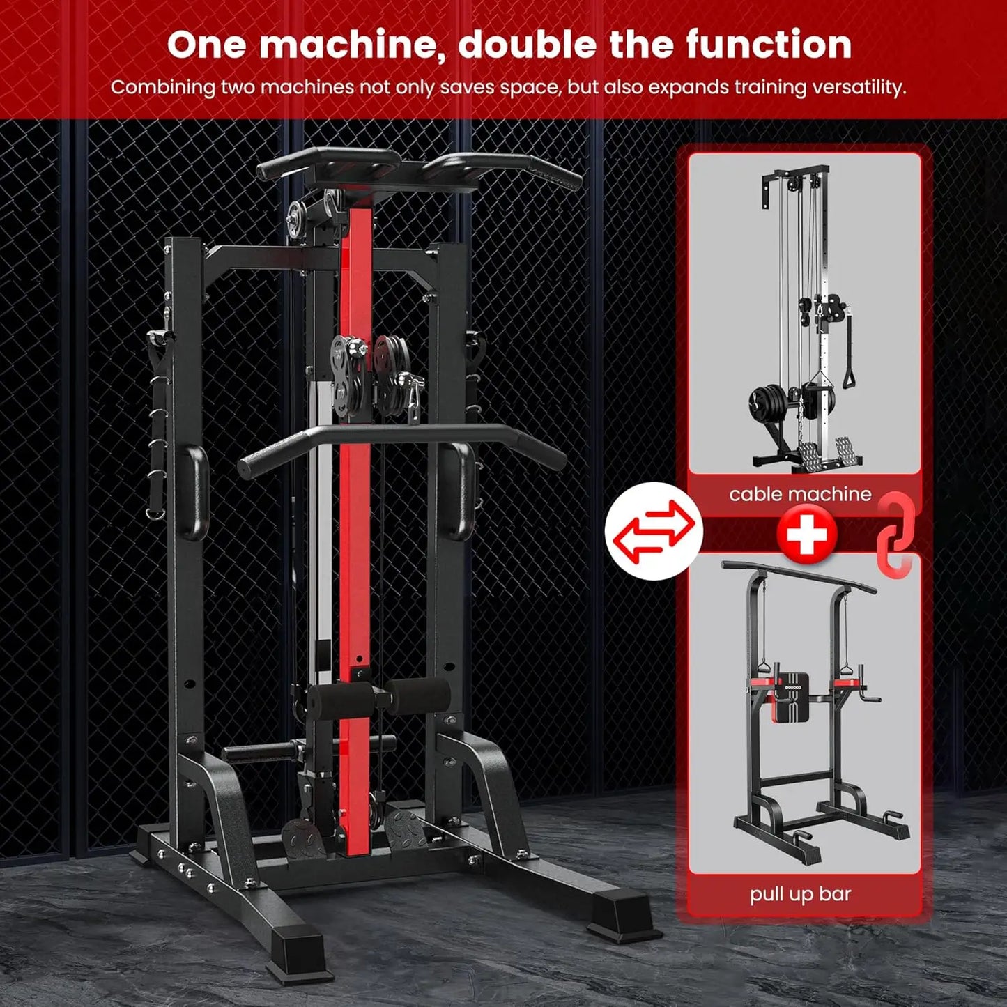 Pull Up Bar Power Tower Dip Station,Cable Machine-Integrated 450LBS Multi-Function Adjustable Height Fitness, Customized