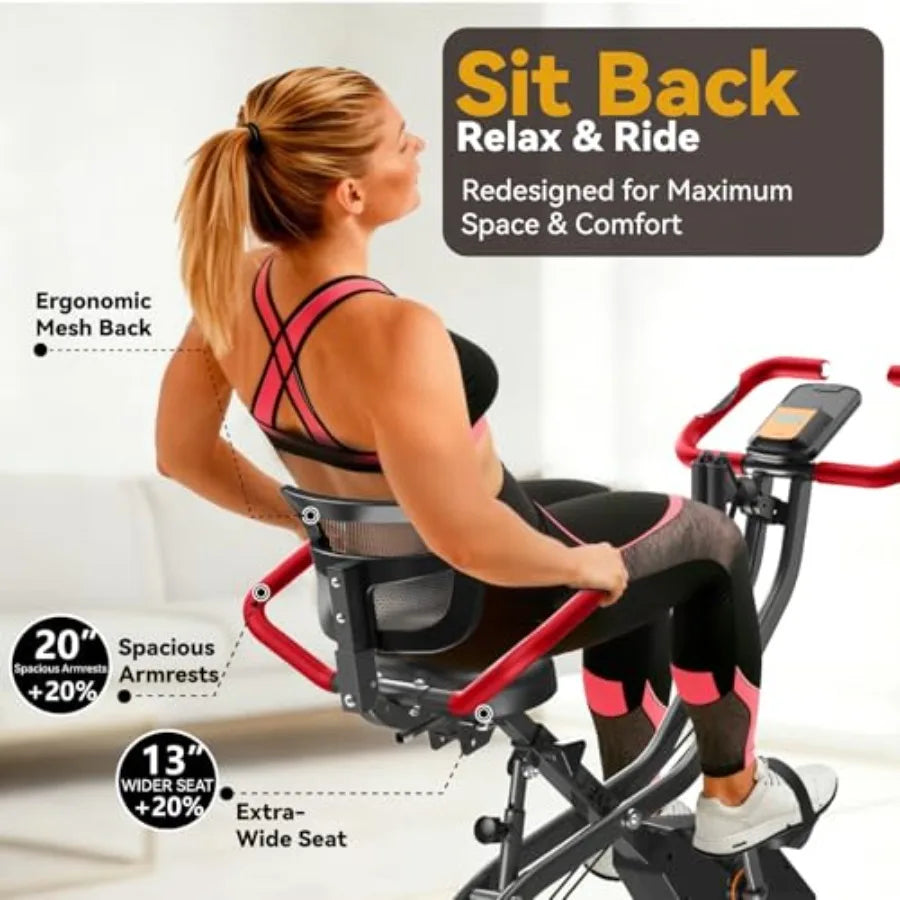 Foldable Exercise Bike for Home Upright and Recumbent Stationary Bike with Ergonomic Mesh Backrest Indoor Full Body Quiet Worko