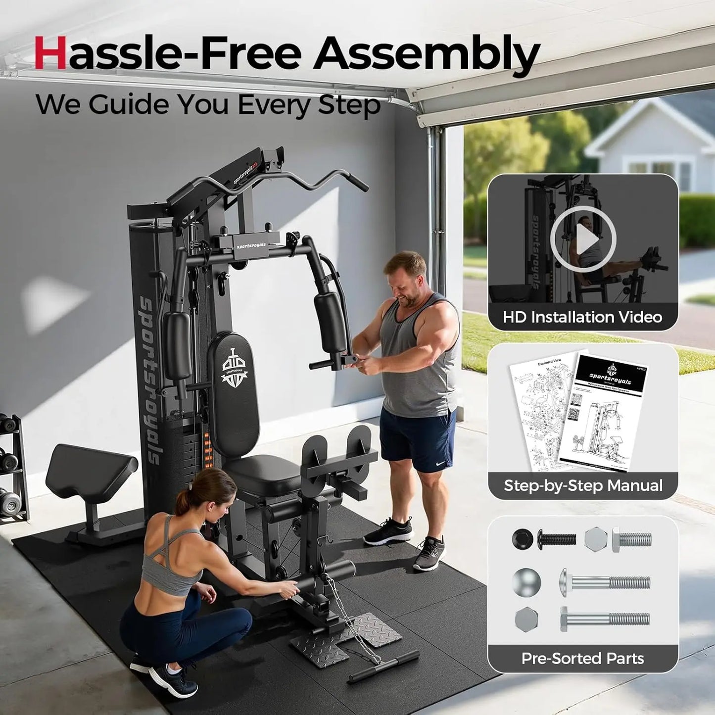 Home Gym Equipment, 150LBS Weight Stack, Full Body Workout Machine with Pulley System for Strength Training, Customized