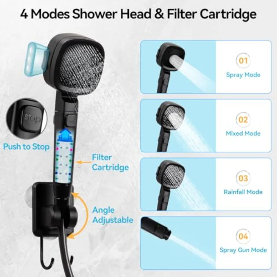 6000mAh Portable Shower for Camping with 2000W Immersion Water Heater Rechargeable Camp Shower Pump 4-Mode Filtered Head LED Di