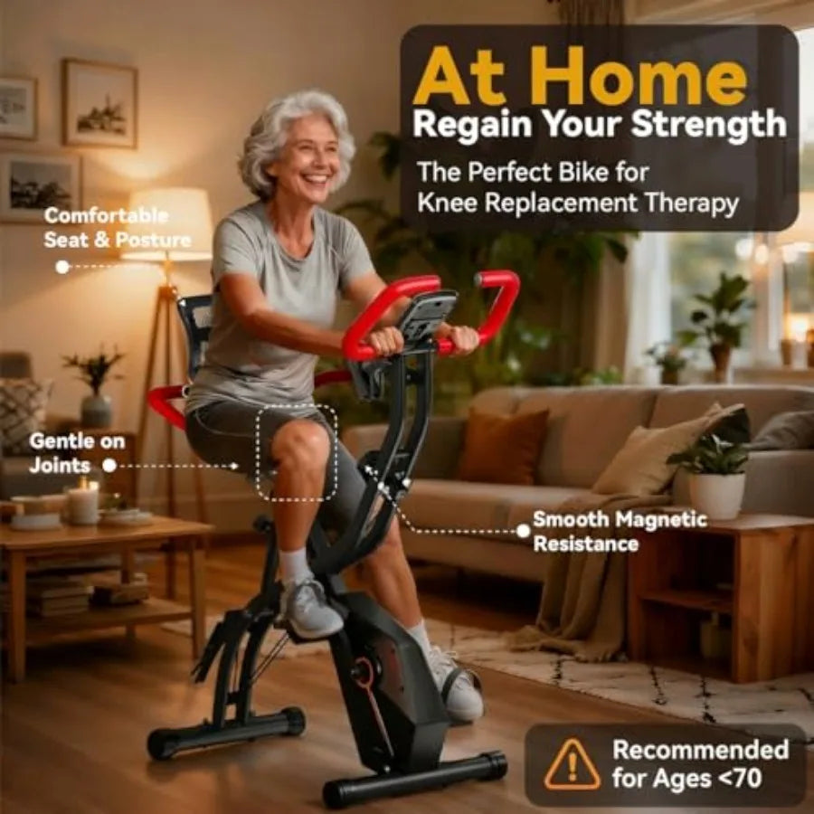 Foldable Exercise Bike for Home Upright and Recumbent Stationary Bike with Ergonomic Mesh Backrest Indoor Full Body Quiet Worko