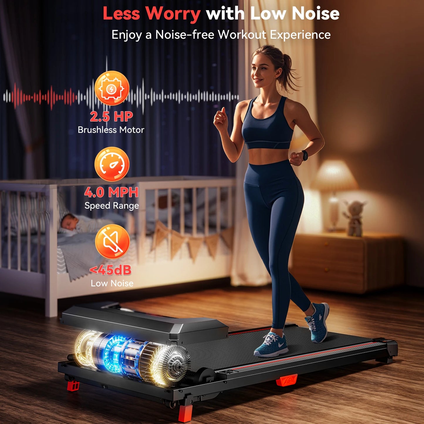 XBD Portable Incline Walking Pad - 330lb Capacity, 2.5HP Under Desk Treadmill with LED Display & Remote Control