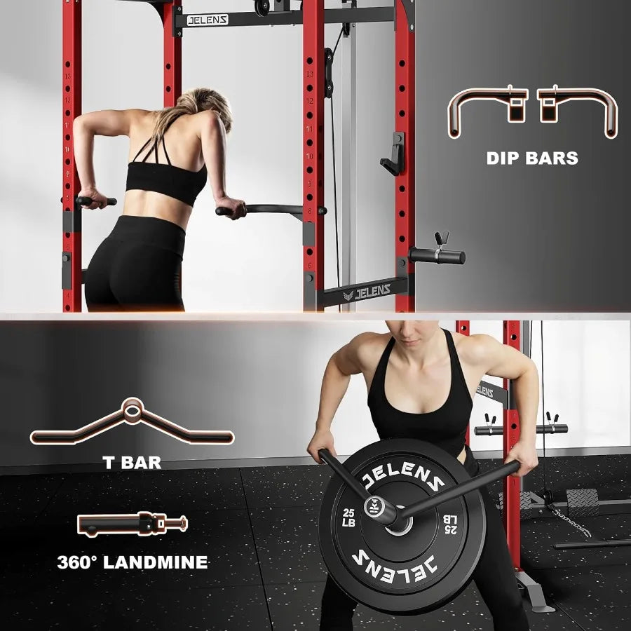 Power Cage, Multi-Function Power Rack with Adjustable Cable Crossover System, 2000LBS Squat Rack for Home Gym with More Training
