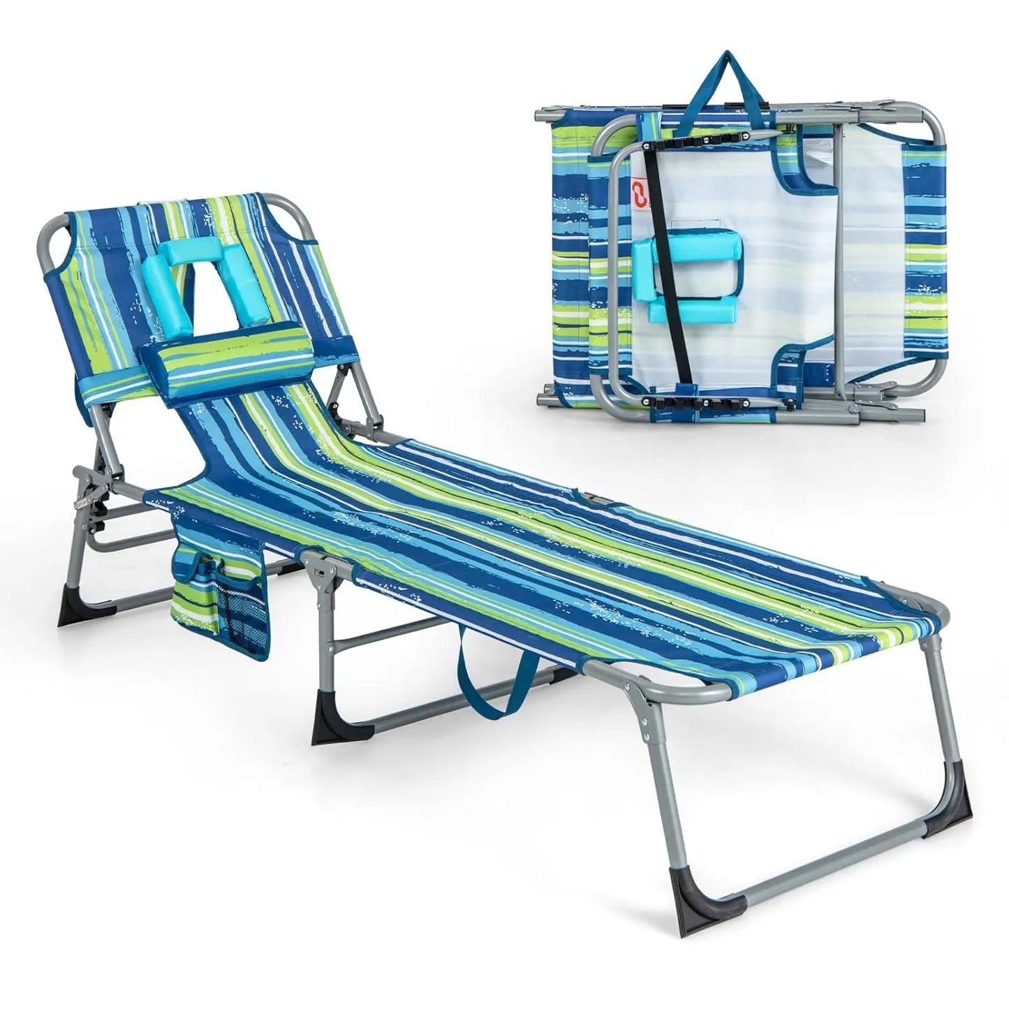 Tanning Chair, Folding Adjustable Patio Lounge Chair with Face Hole, Removable Pillow, Carry Strap, Customized