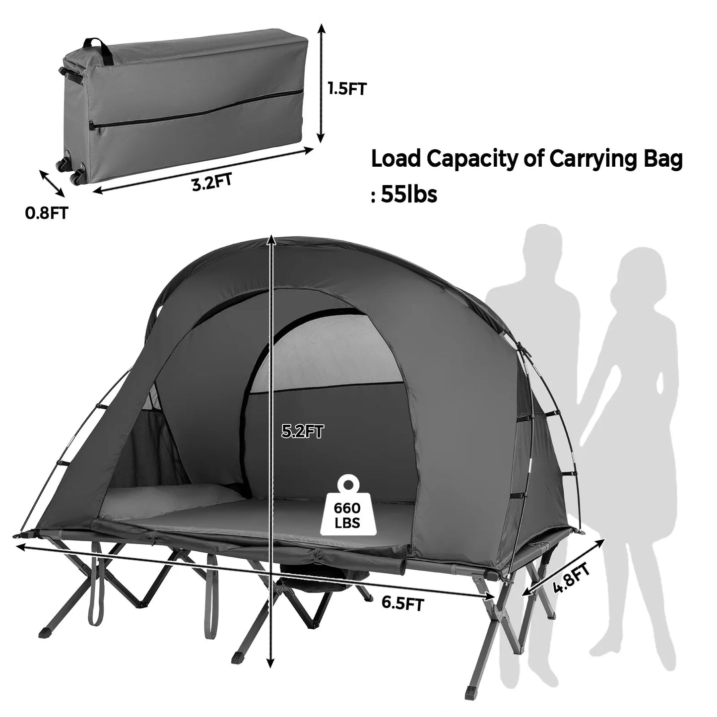 Outdoor 2-Person Camping Tent Cot Compact Elevated Tent Set W/ External Cover