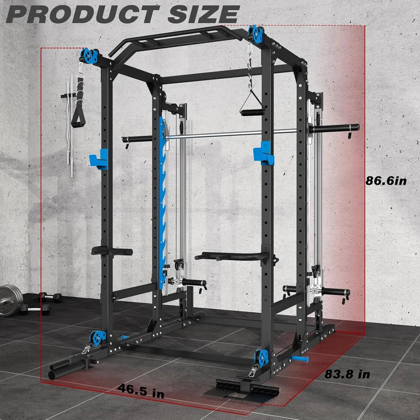 Power Cage with Cable Crossover/Smith Machine System LAT-Pull Down System Power Rack Squat Rack Training, Customized