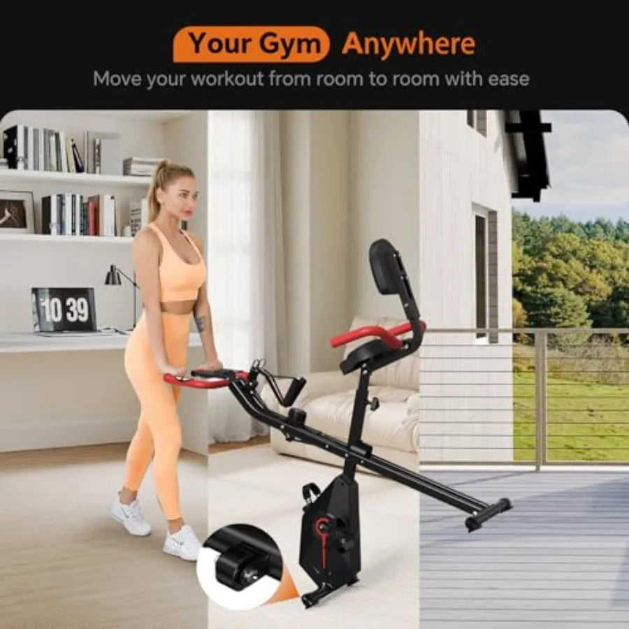 Foldable Exercise Bike for Small rtment Home Use with 5.5lb Flywheel and Arm Resistance Bands 300LB Ccity 10dB Quiet Operation