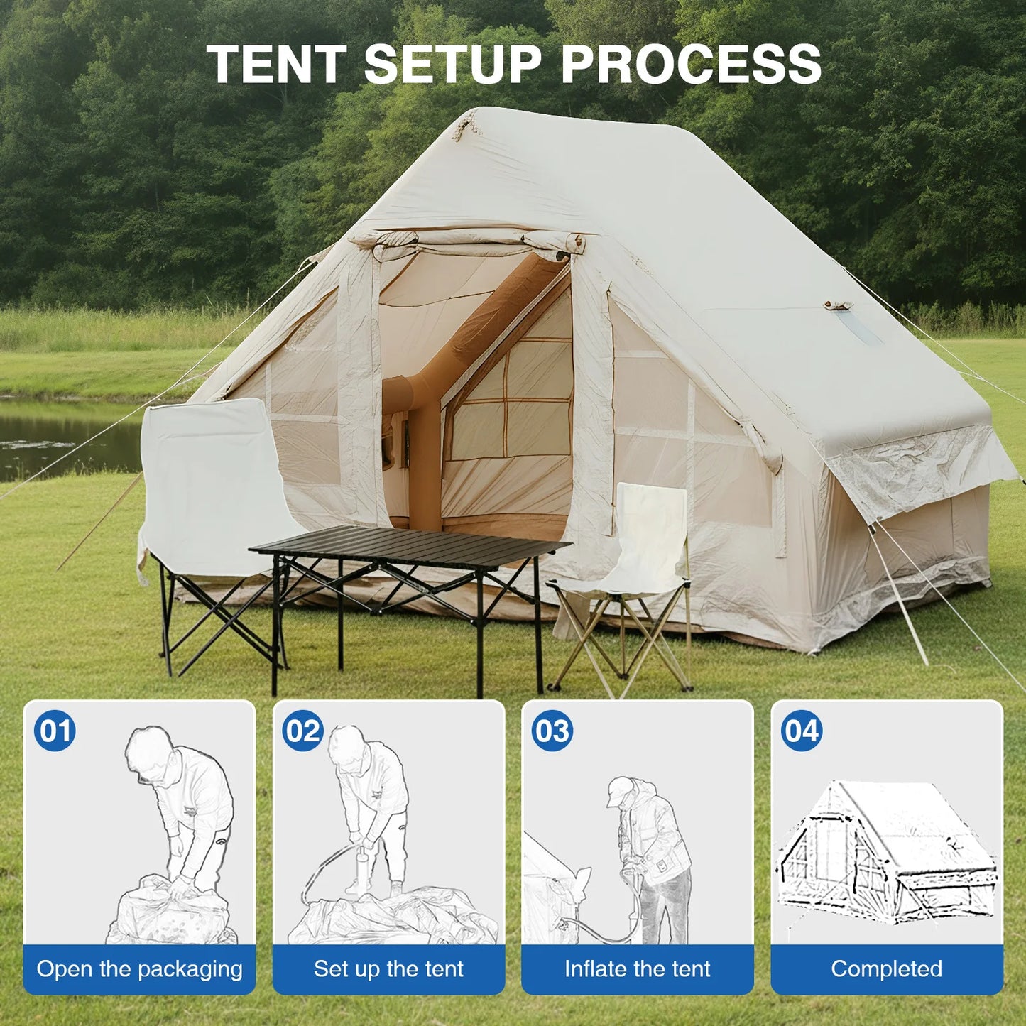 Air Glamping Tents with Pump Inflatable Camping Tent Waterproof Oxford for Outdoors