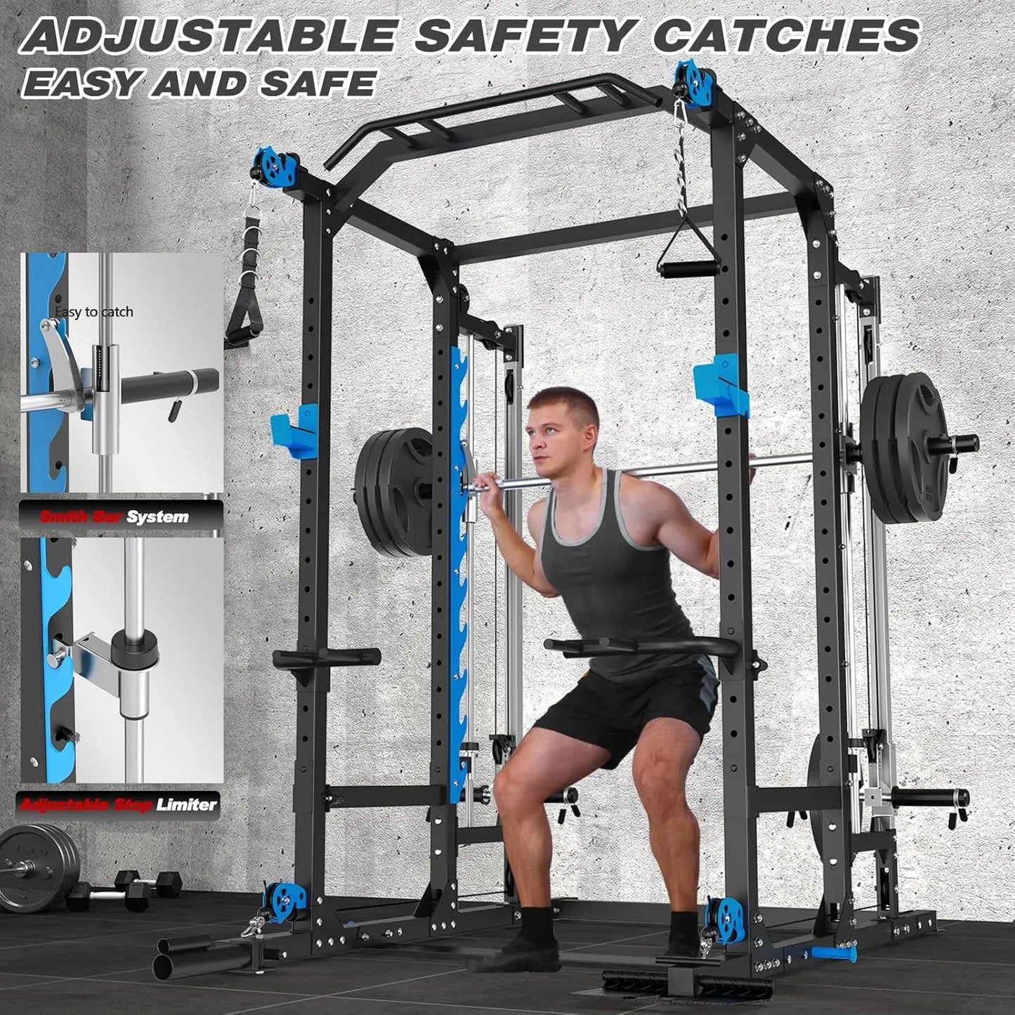 Power Cage with Cable Crossover/Smith Machine System LAT-Pull Down System Power Rack Squat Rack Training, Customized