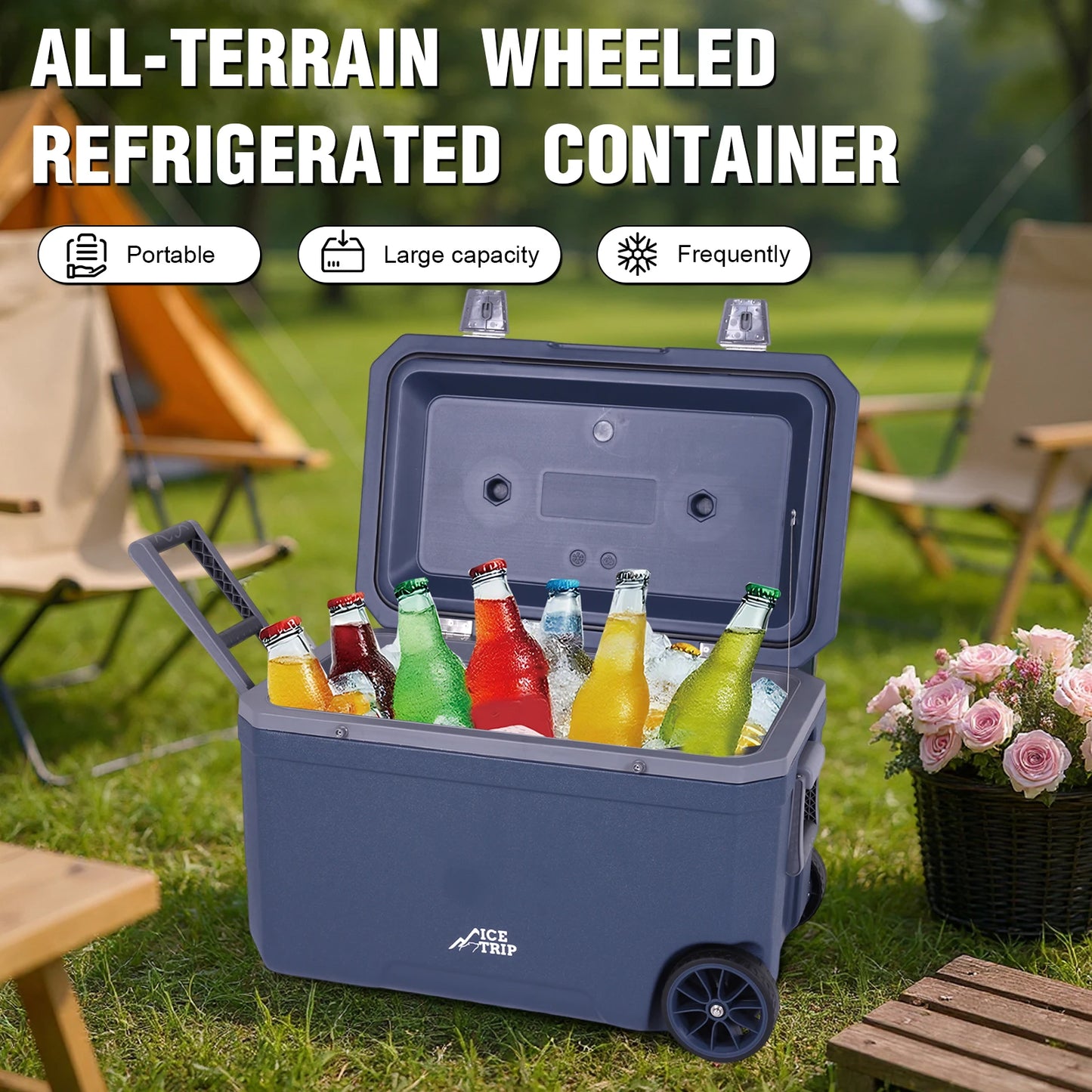 72L Ultra-Light Wheeled Cooler Hard Insulated Portable Ice Chest Box for Beach/Drink/Beverage/Camping/Picnic/Fishing//Barbecue