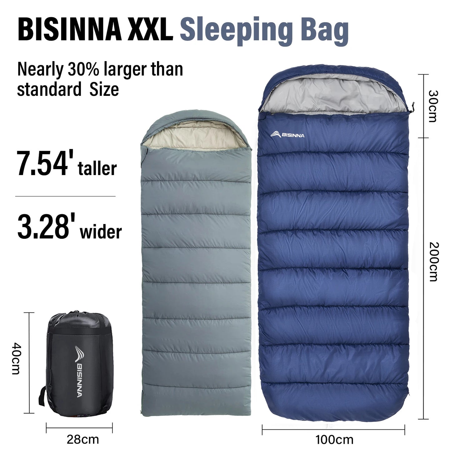 BISINNA XXL Camping Winter Sleeping Bag Lightweight Waterproof Loose Widen Bag Long Size for Adult Rest Outdoor Hiking Travel