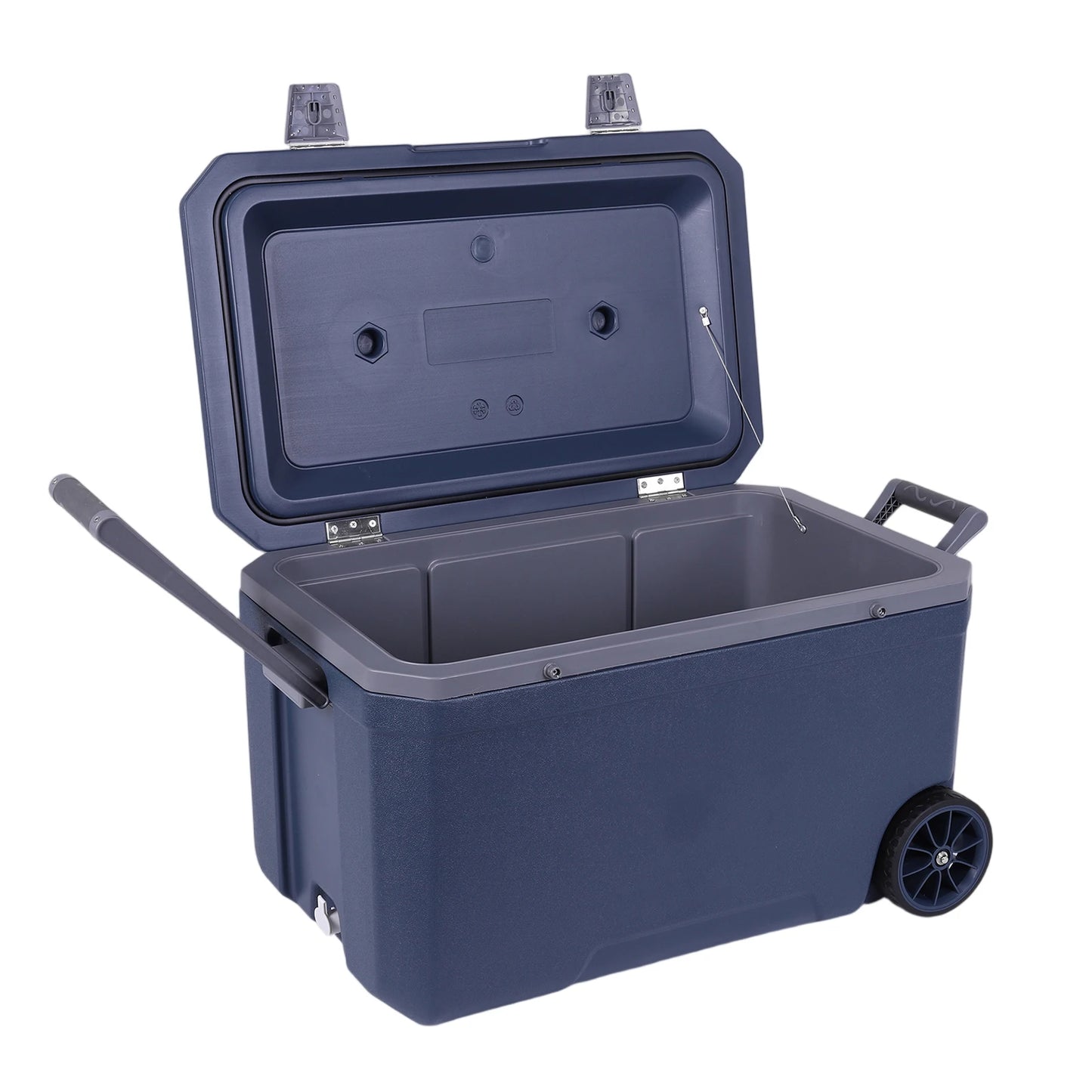 70L Wheeled Cooler Hard Shell Portable Car Wheel Insulator Plastic Cooler Box 30 Percent Lighter Than Rotomolded for BBQ Camping